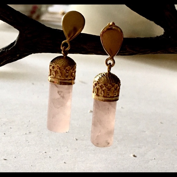 NWOT Pink Quartz Earrings+Necklace Gold-filled Set - Picture 3 of 10